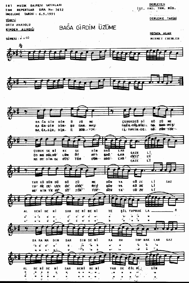 BAĞA GİRDİM ÜZÜME - I