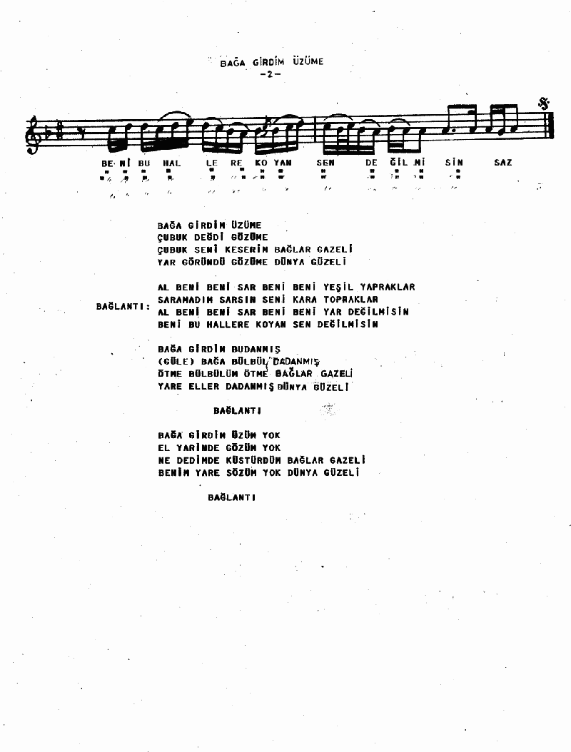 BAĞA GİRDİM ÜZÜME - I