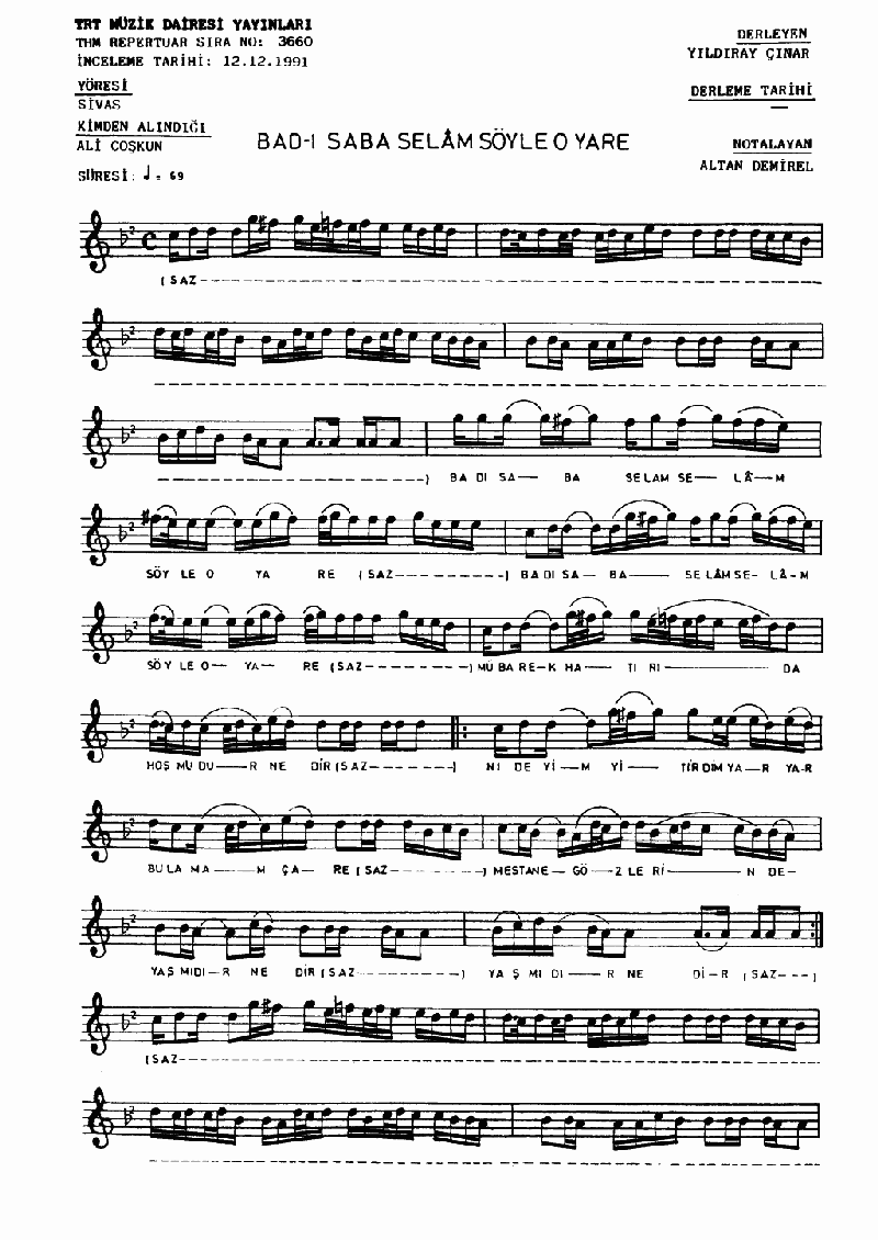 BAD-I SABA SELAM SÖYLE O YARE