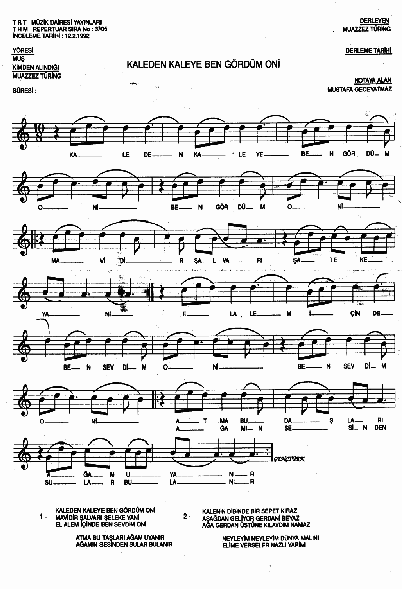 KALEDEN KALEYE BEN GÖRDÜM ONU