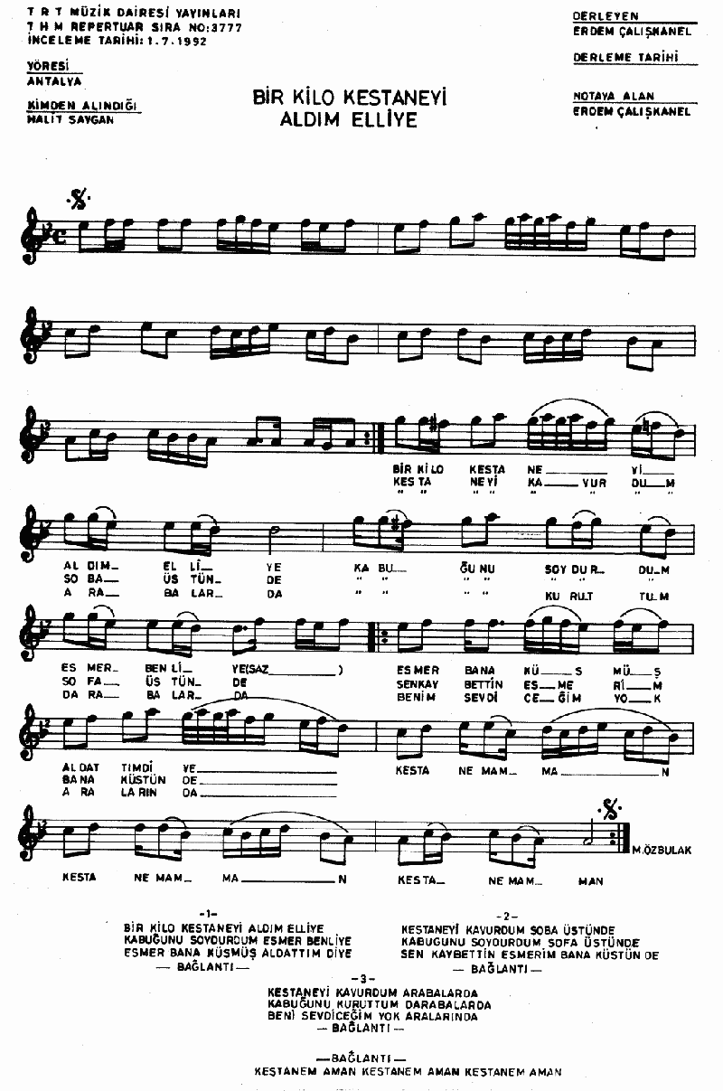 BİR KİLO KESTANEYİ ALDIM ELLİYE