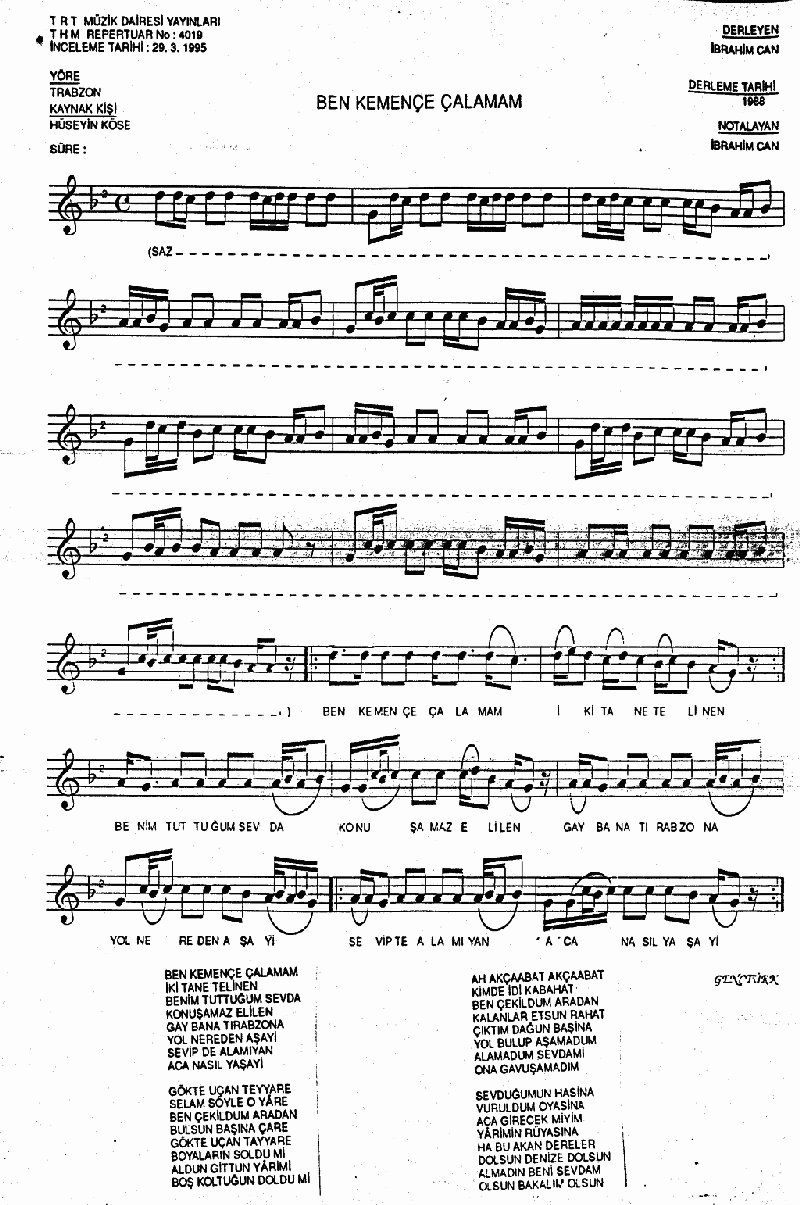 BEN KEMENÇE ÇALAMAM