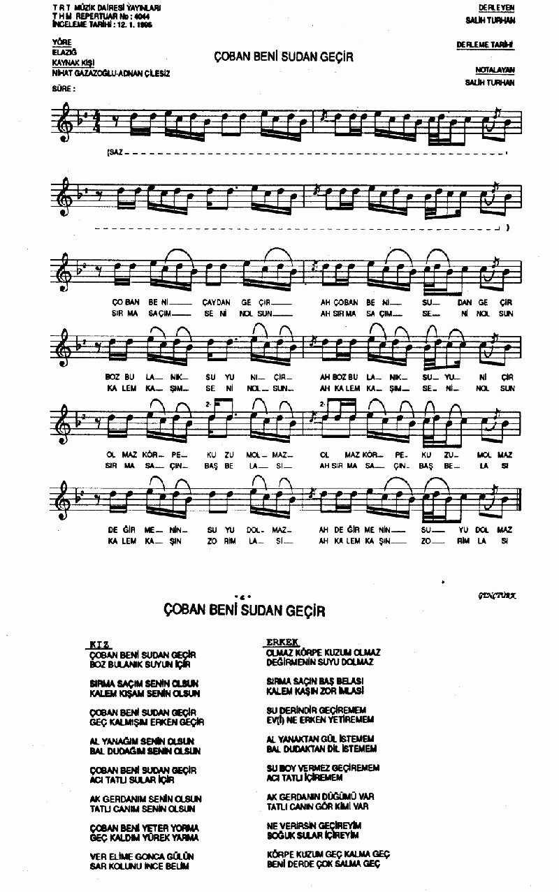 ÇOBAN BENİ SUDAN GEÇİR