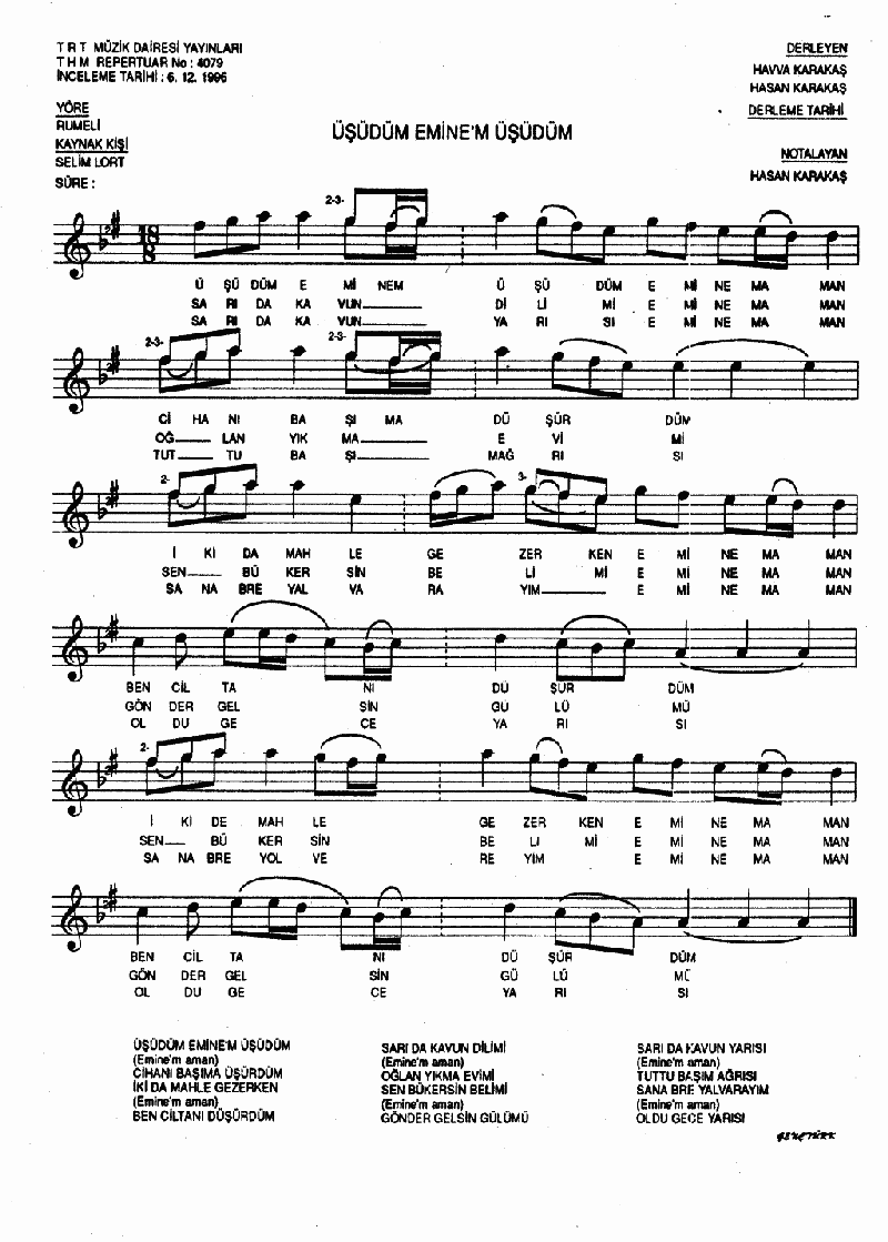 ÜŞÜDÜM EMİNE'M ÜŞÜDÜM