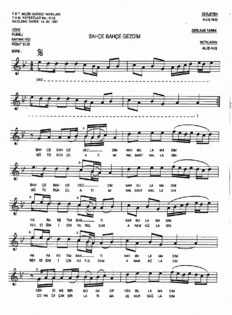 BAHÇE BAHÇE GEZDİM NAR BULAMADIM