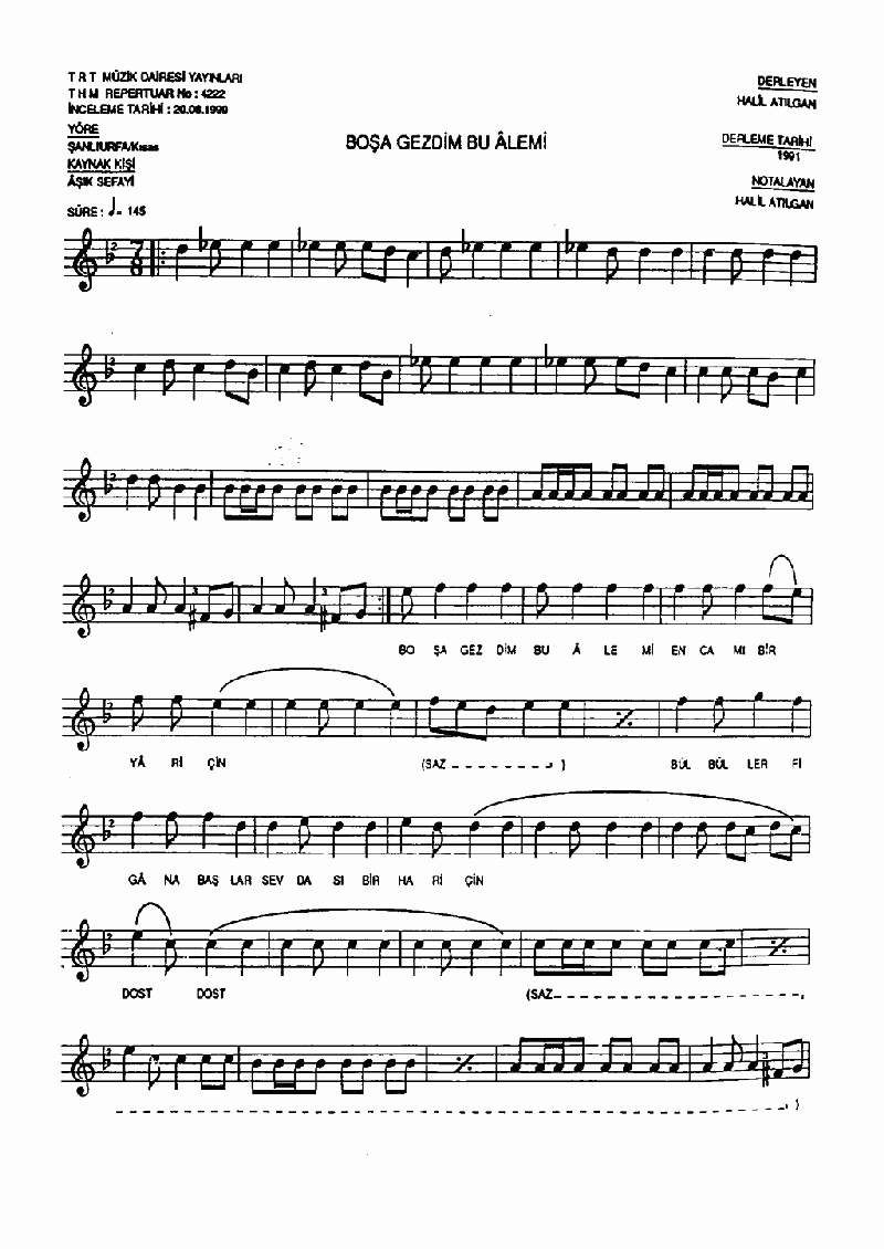 BOŞA GEZDİM BU ALEMİ