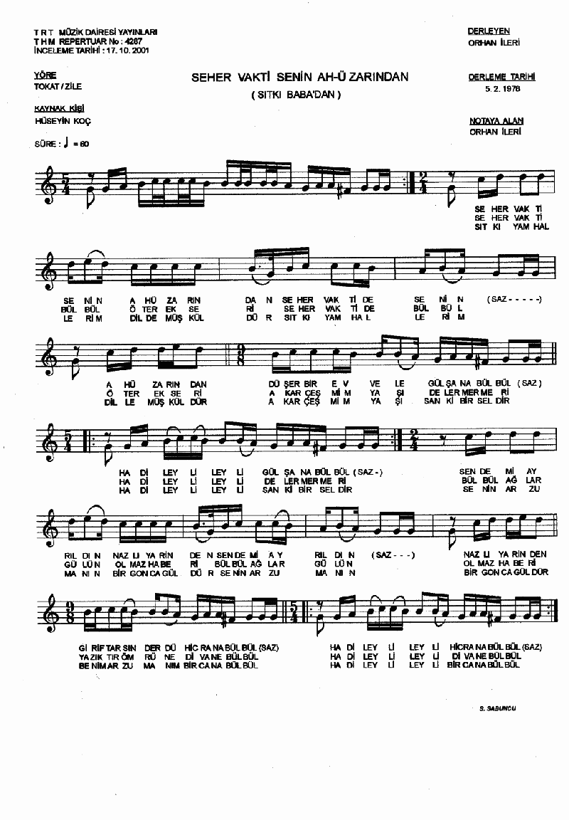 SEHER VAKTİ SENİN AH-U ZARINDAN