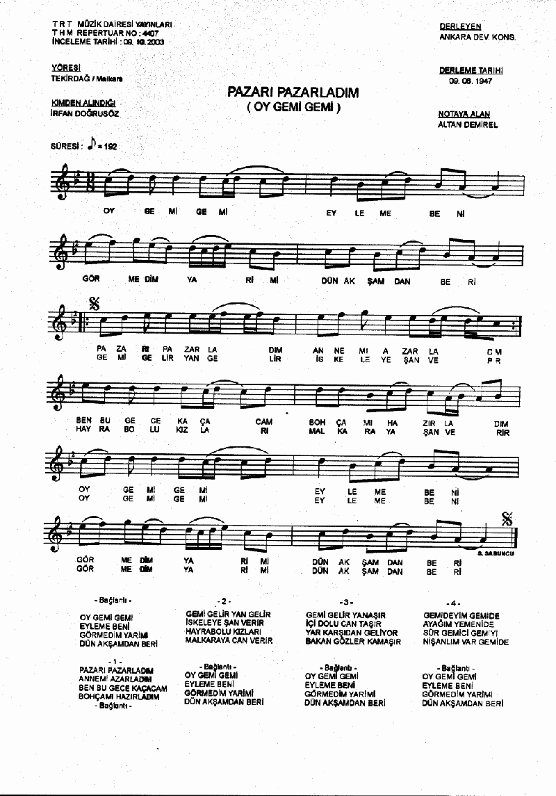 OY GEMİ GEMİ (Pazarı Pazarladım)