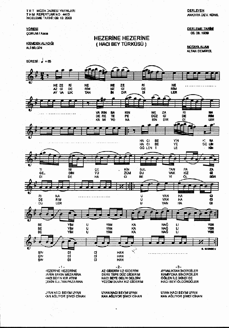 HEZERİNE HEZERİNE (Hacı Bey Türküsü)