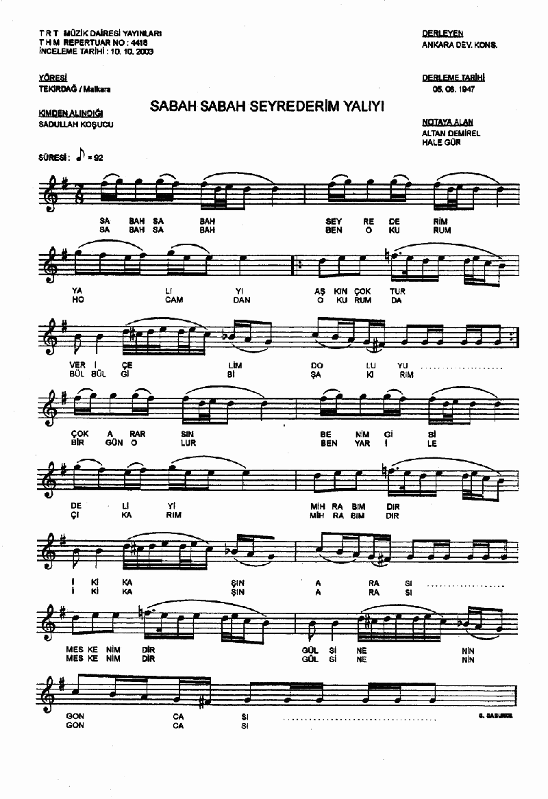 SABAH SABAH SEYREDERİM YALIYI