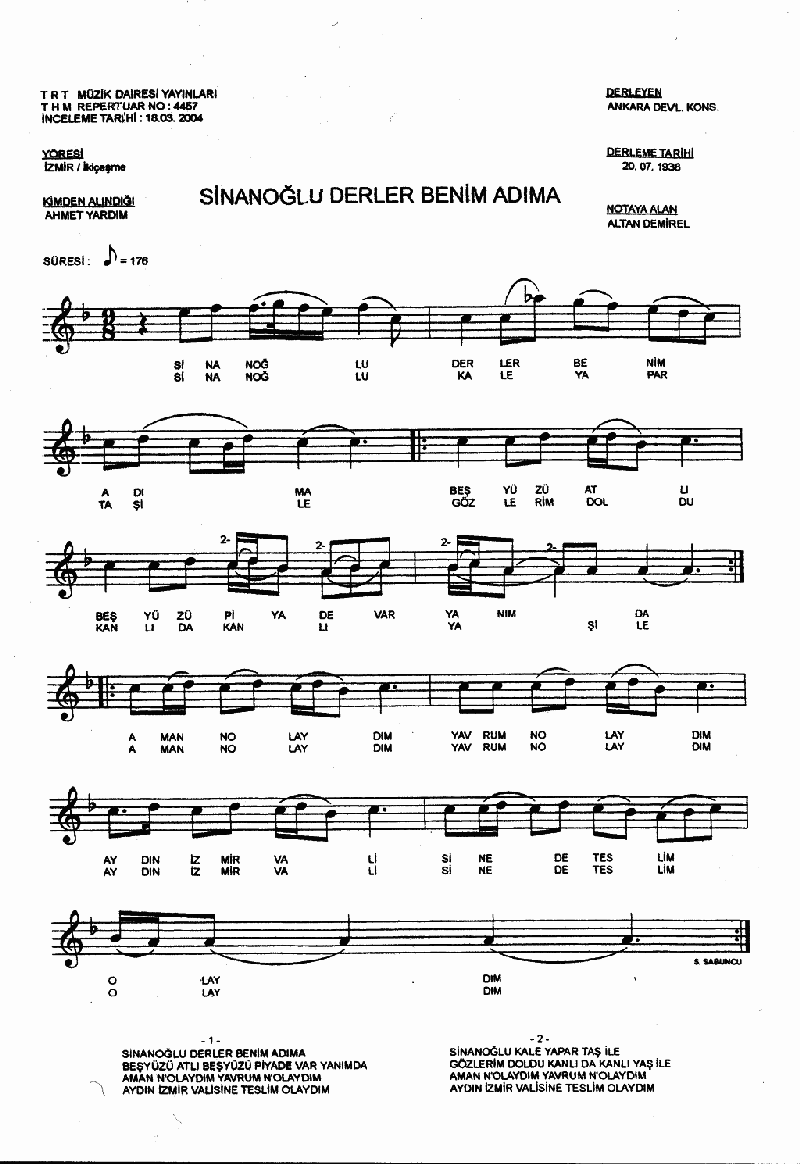 SİNANOĞLU DERLER BENİM ADIMA - III