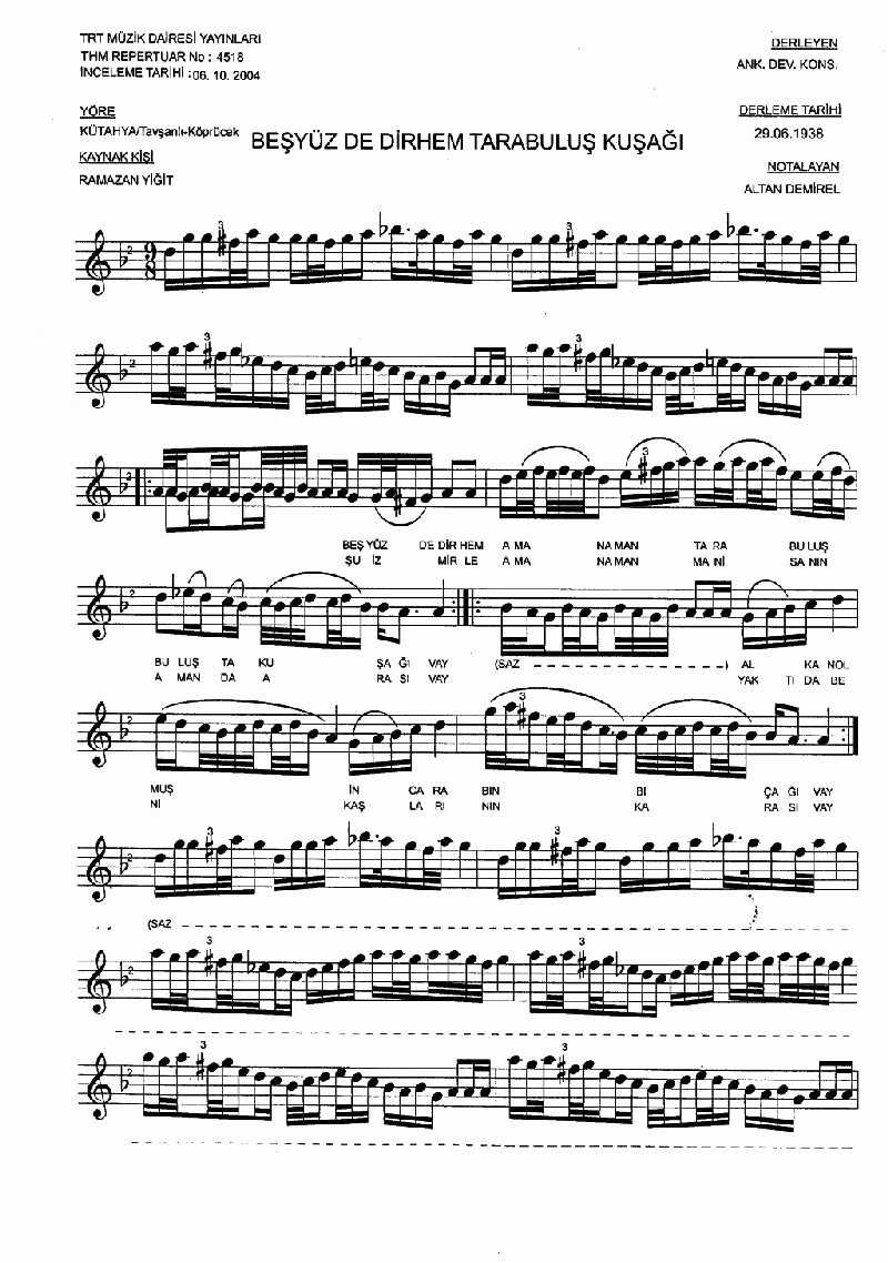 BEŞYÜZ DE DİRHEM TARABULUŞ KUŞAĞI